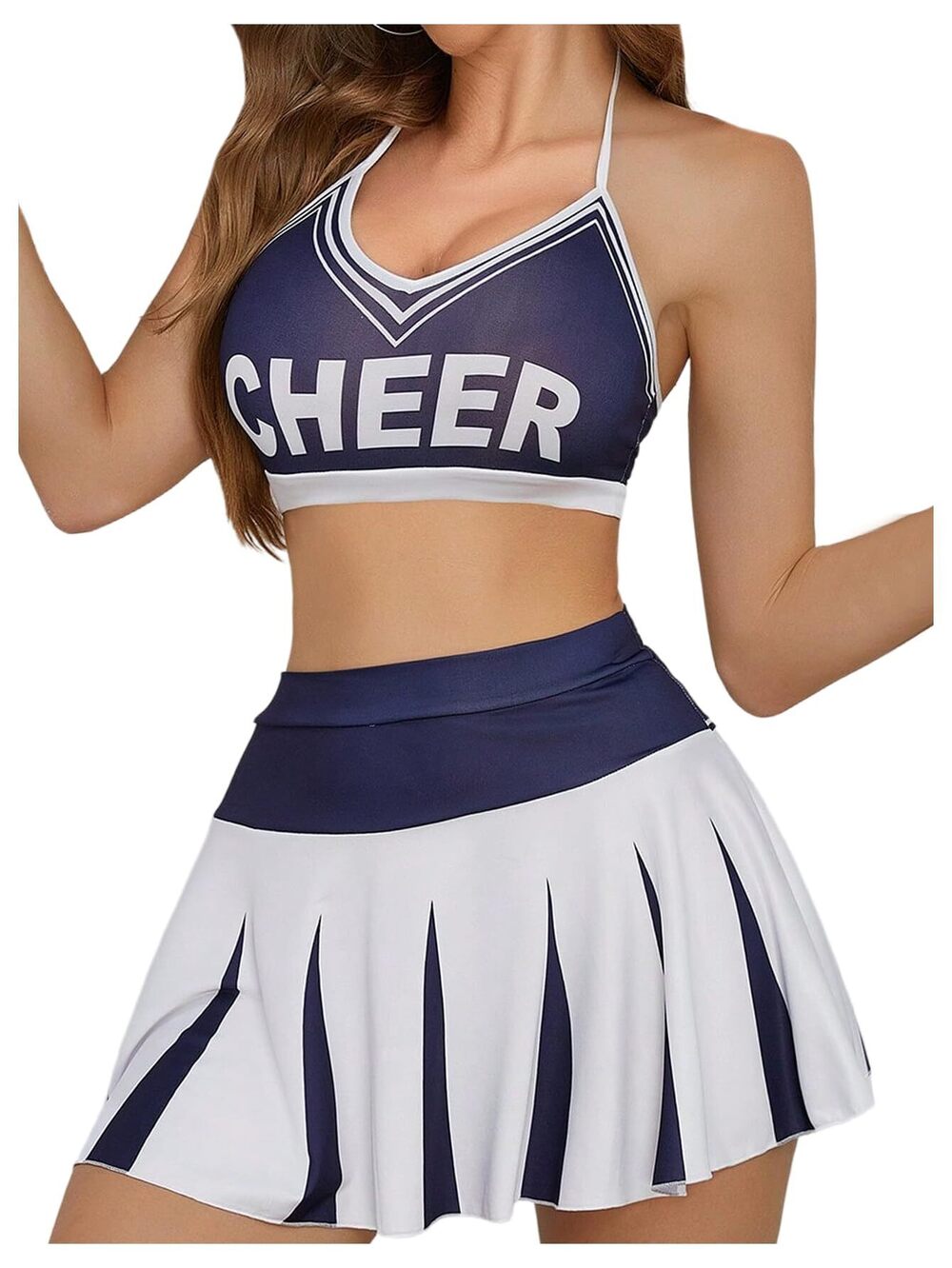 6156 Cheerleader Costume Cosplay Lingerie 2 Piece Halter Crop Top Skater